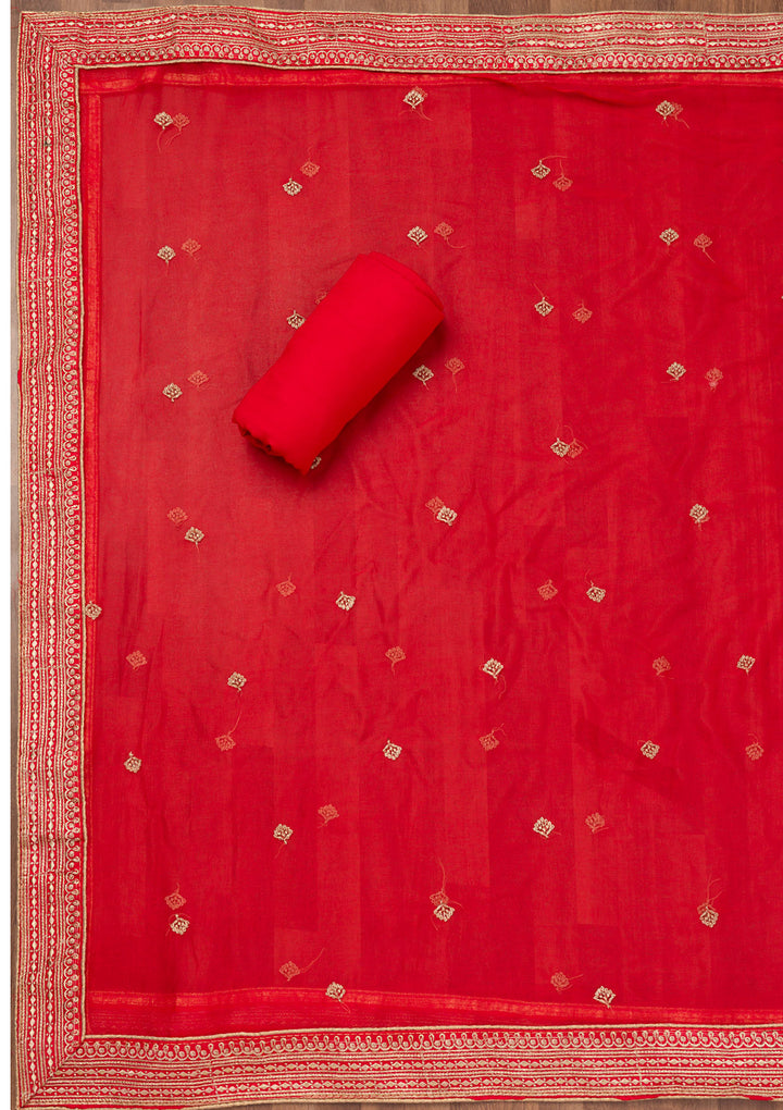 Red Printed Georgette Unstitched Salwar Suit