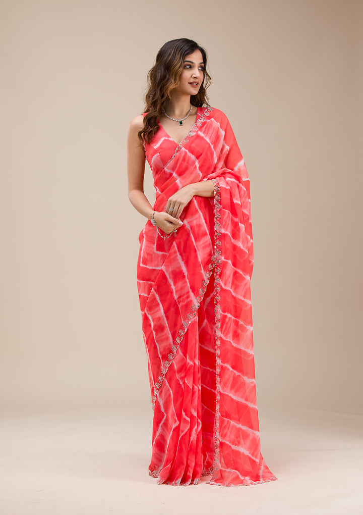 Red Printed Georgette Saree