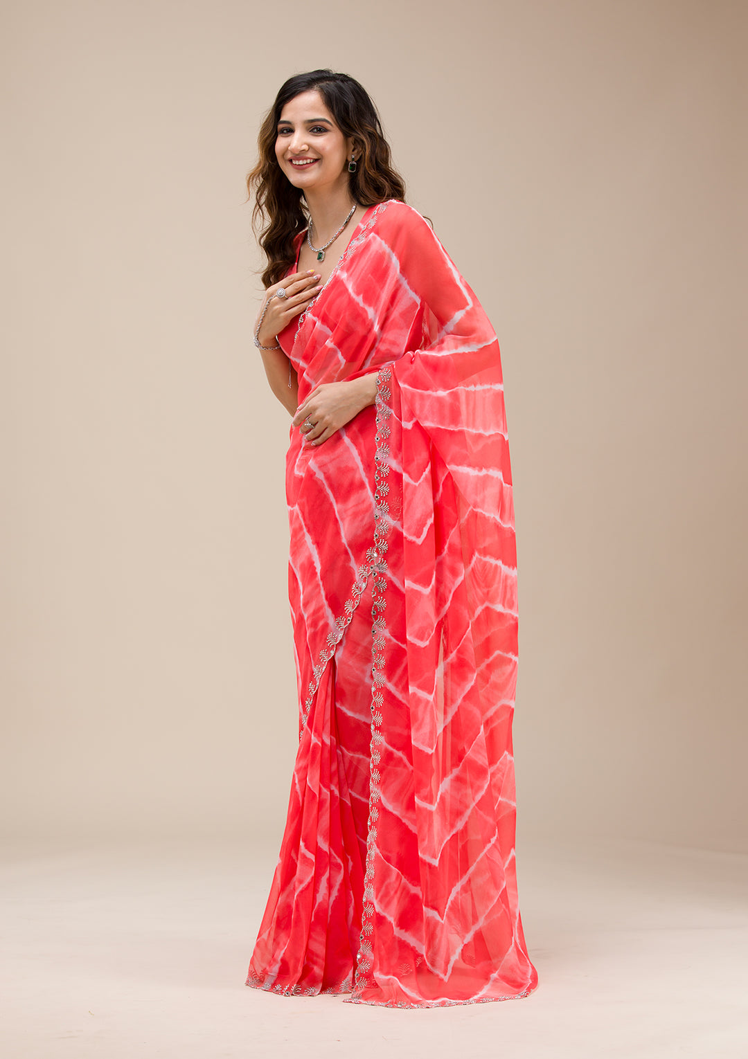 Red Printed Georgette Saree