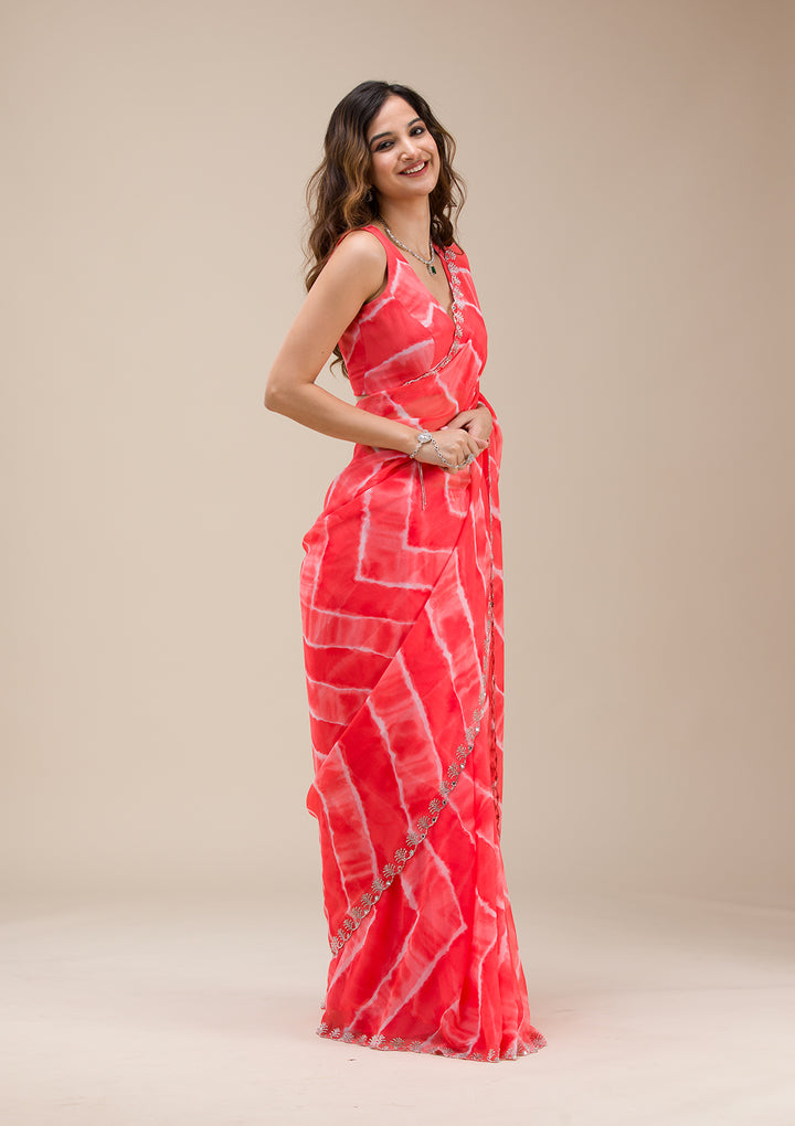 Red Printed Georgette Saree