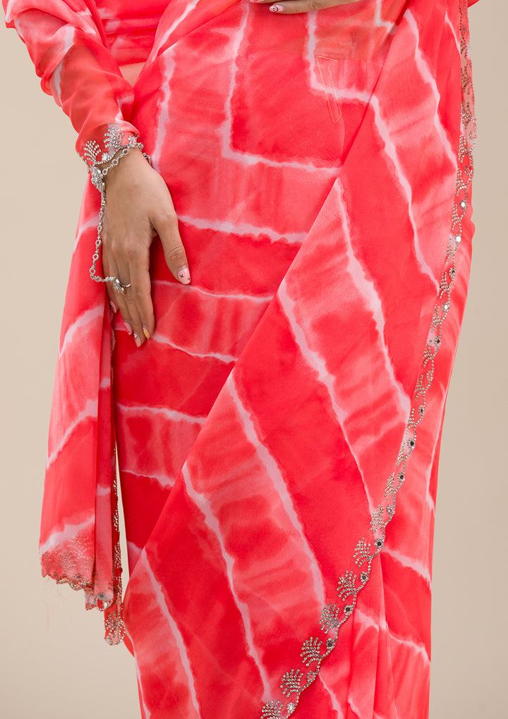 Red Printed Georgette Saree