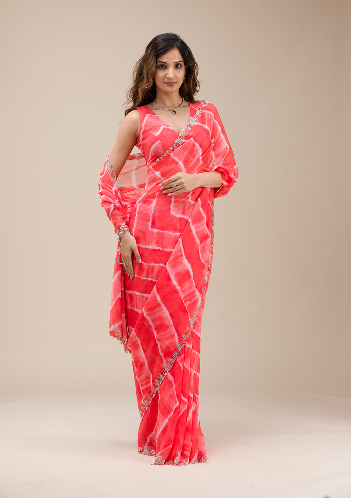 Red Printed Georgette Saree