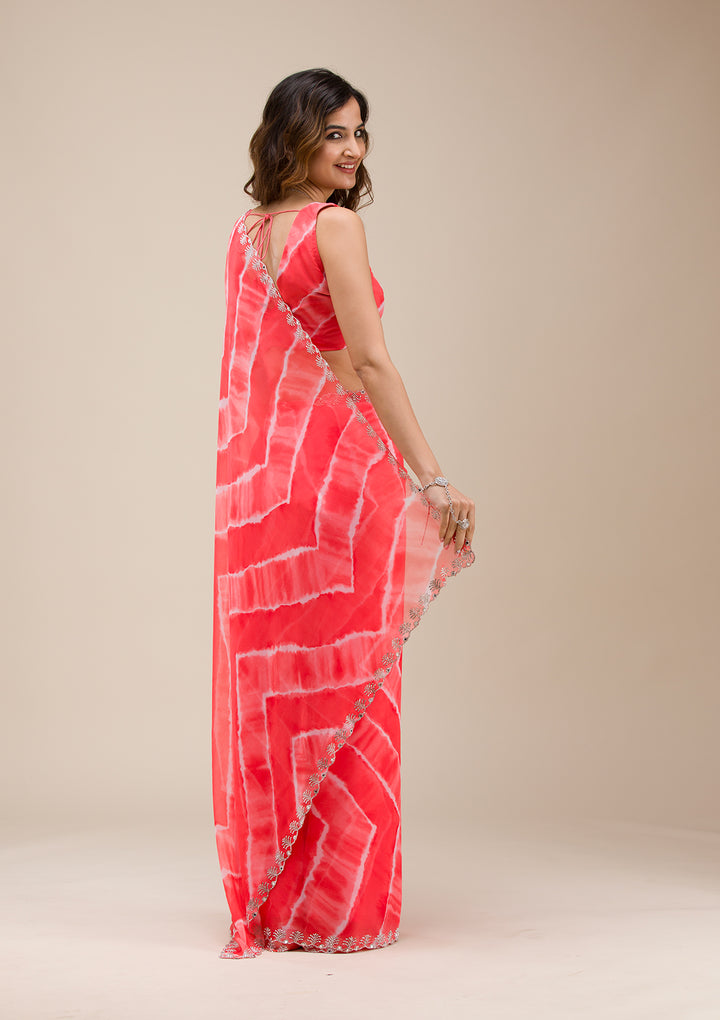 Red Printed Georgette Saree