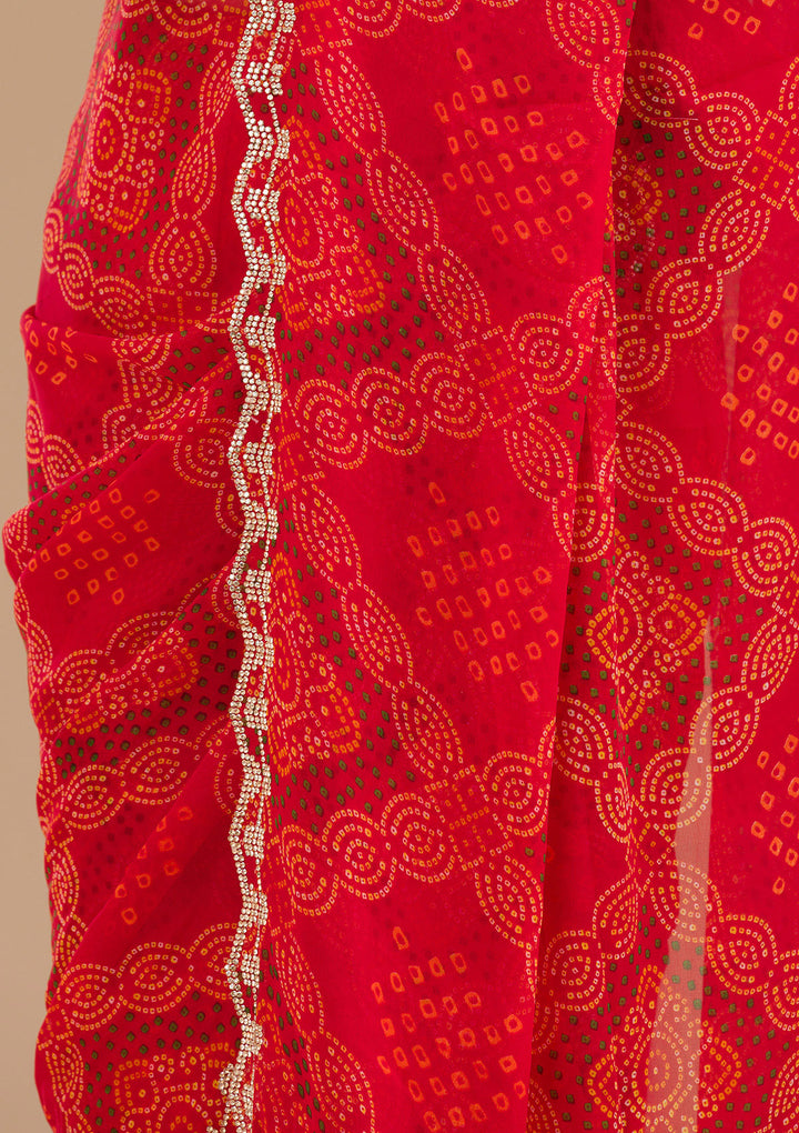 Red Printed Georgette Saree-Koskii