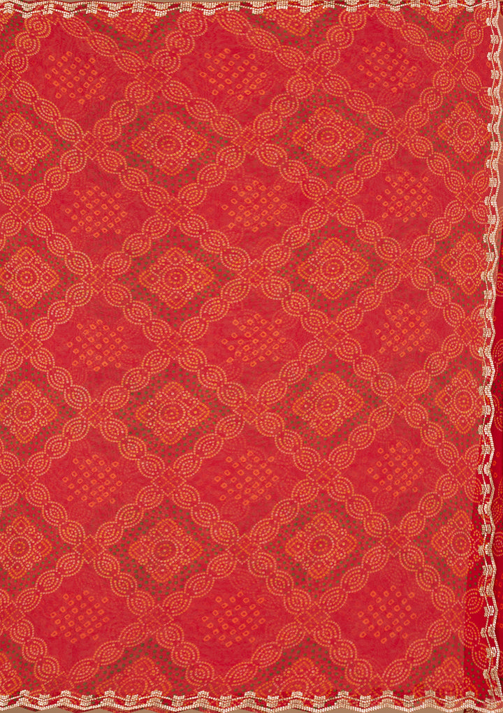 Red Printed Georgette Saree-Koskii