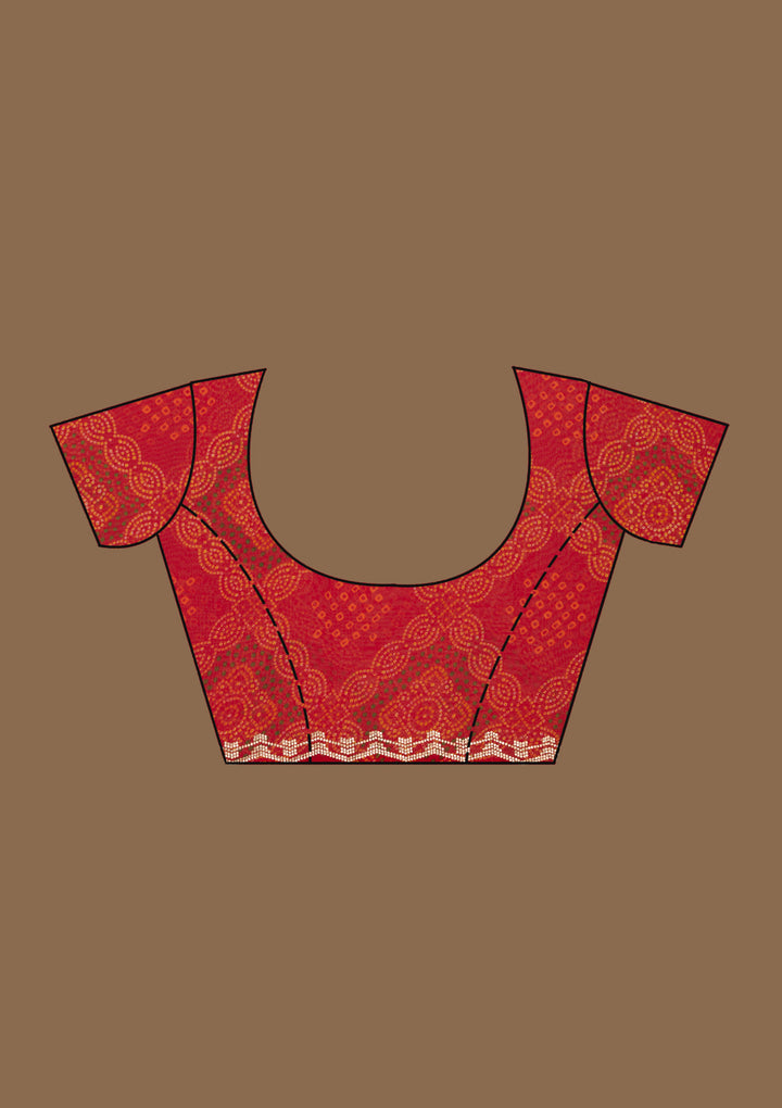 Red Printed Georgette Saree-Koskii