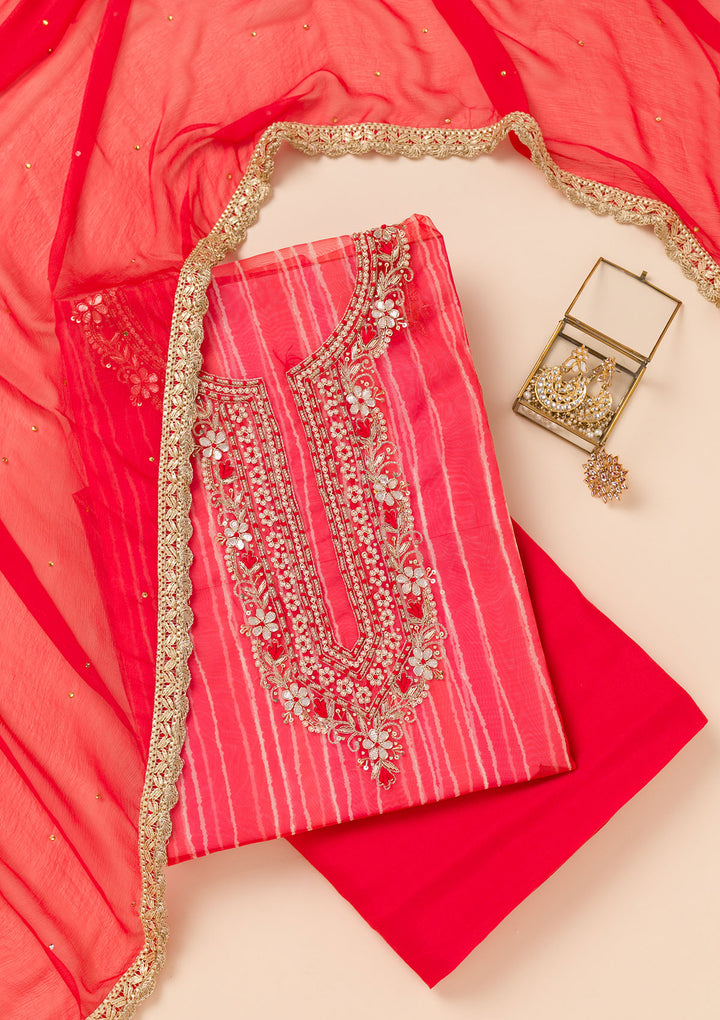 Red Printed Organza Unstitched Salwar Suit