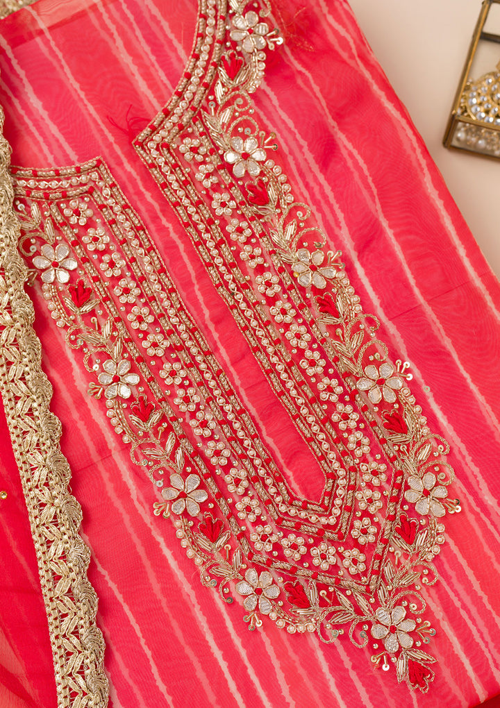 Red Printed Organza Unstitched Salwar Suit