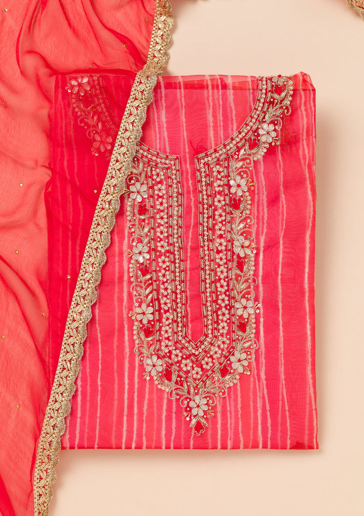 Red Printed Organza Unstitched Salwar Suit