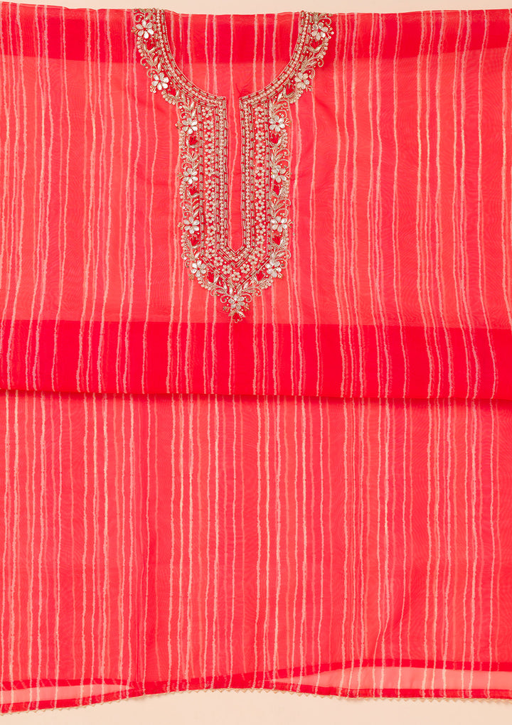 Red Printed Organza Unstitched Salwar Suit