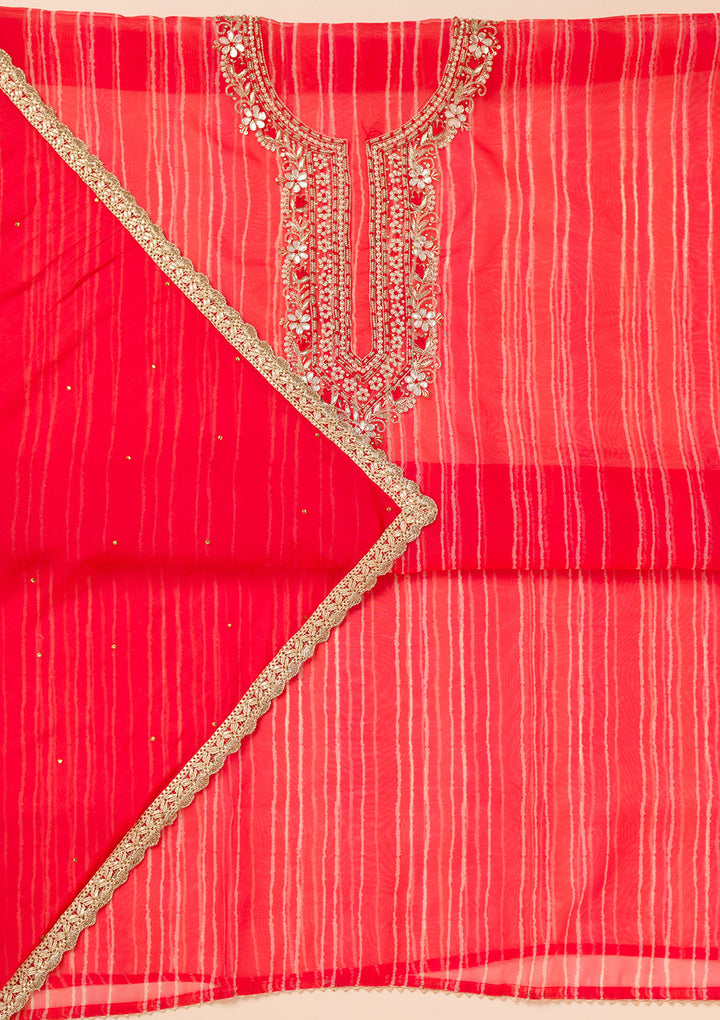 Red Printed Organza Unstitched Salwar Suit