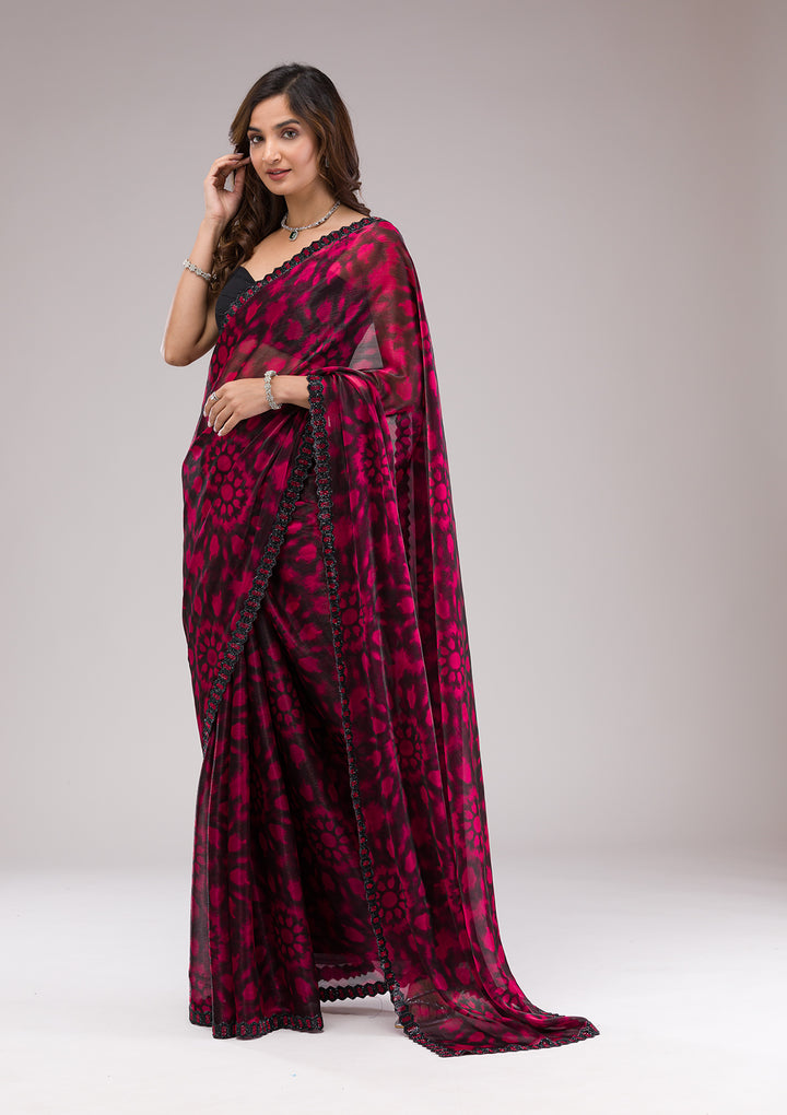 Red Printed Organza Saree