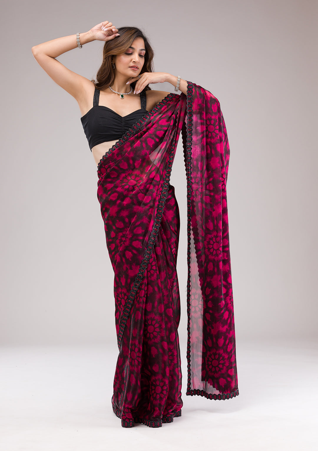 Red Printed Organza Saree