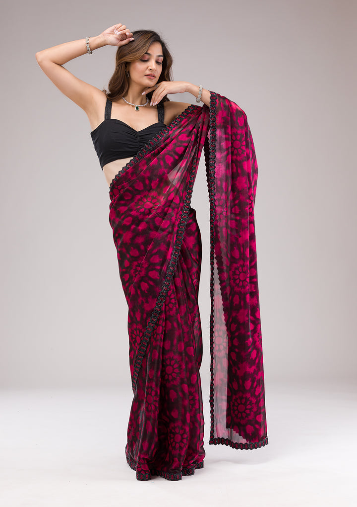 Red Printed Organza Saree