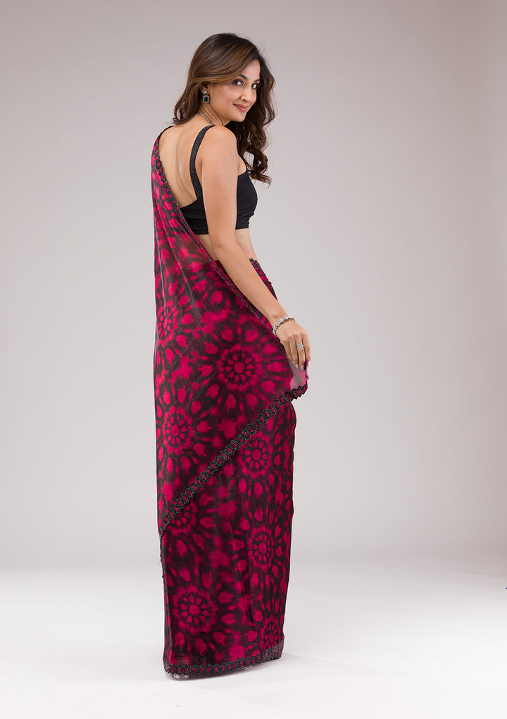 Red Printed Organza Saree