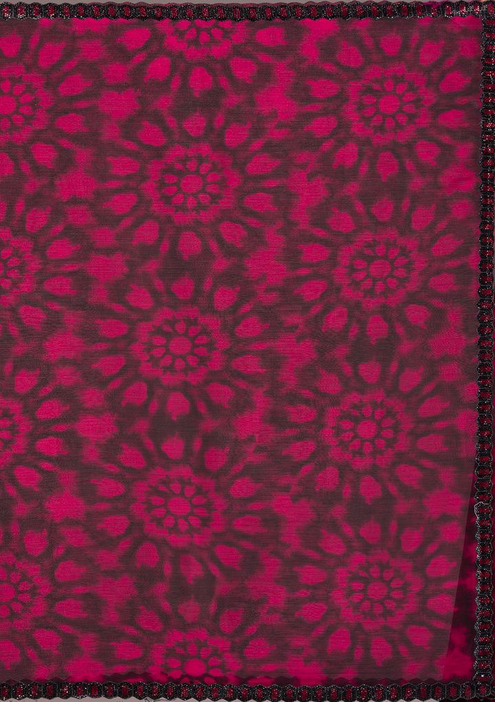 Red Printed Organza Saree