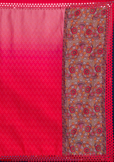 Red Printed Satin Saree