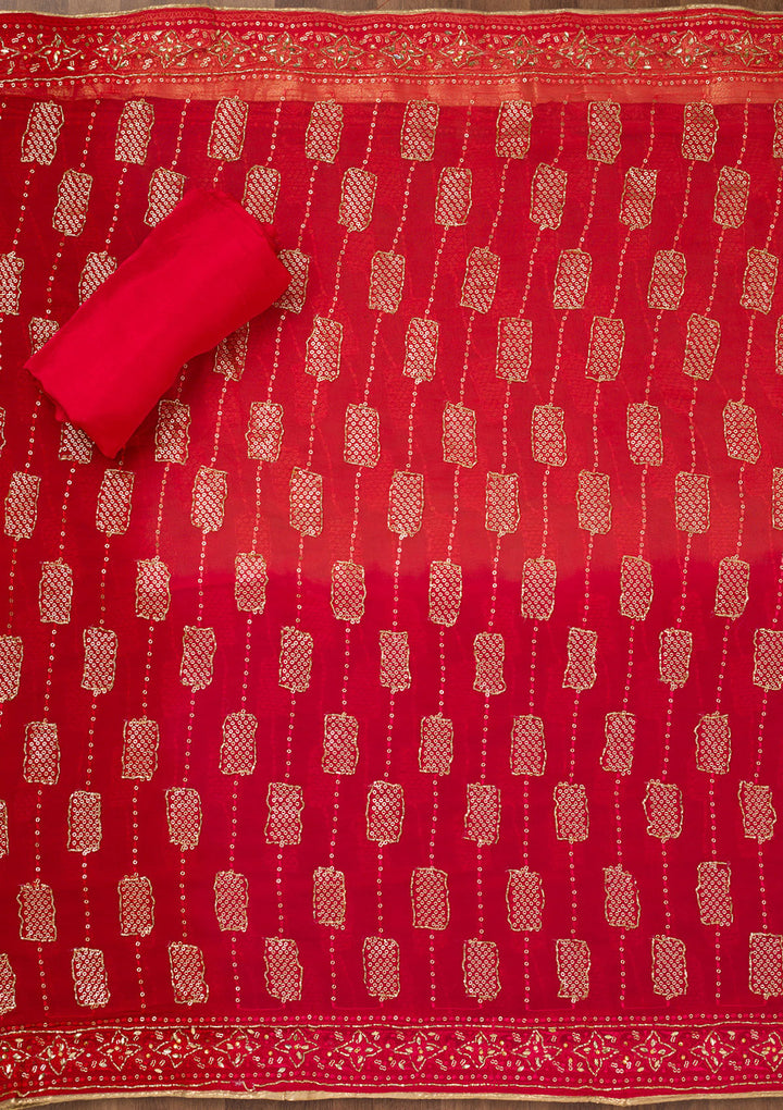 Red Printed Semi Crepe Unstitched Salwar Suit