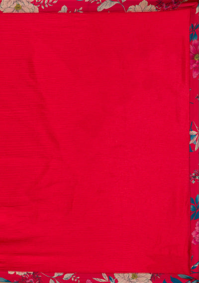 Red Printed Semi Crepe Readymade Sharara Suit