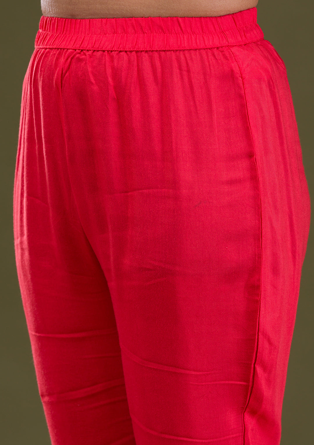 Red Printed Semi Crepe Readymade Salwar Suit