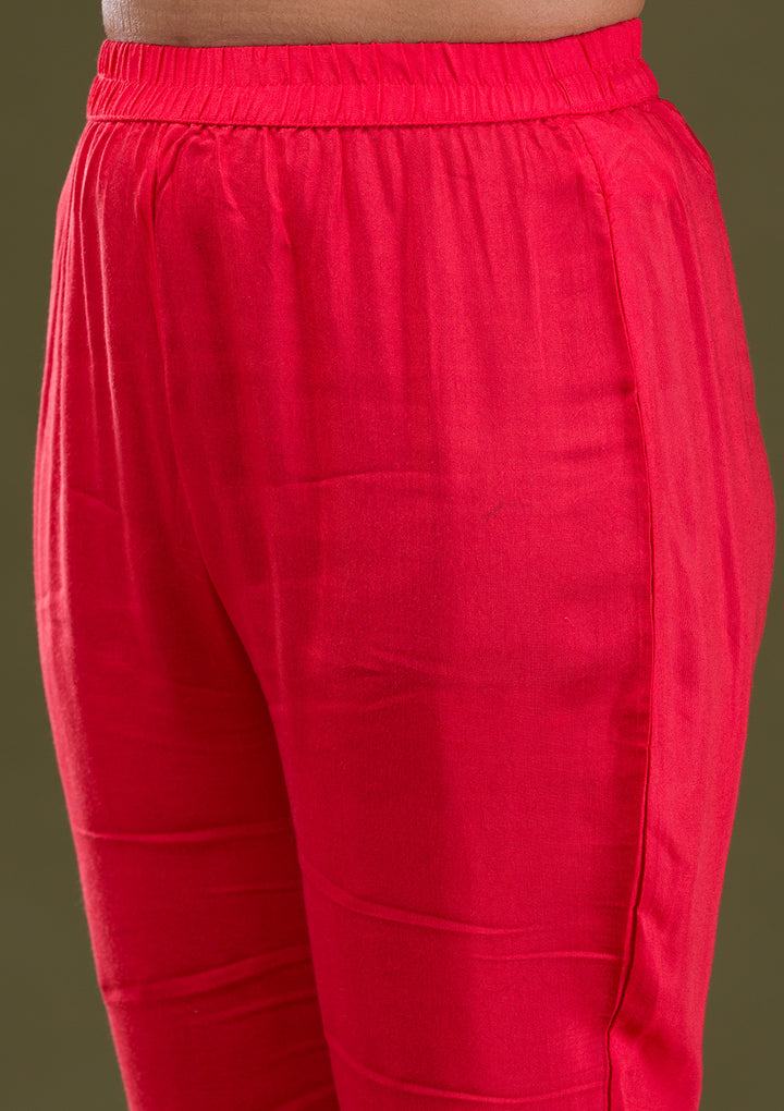 Red Printed Semi Crepe Readymade Salwar Suit