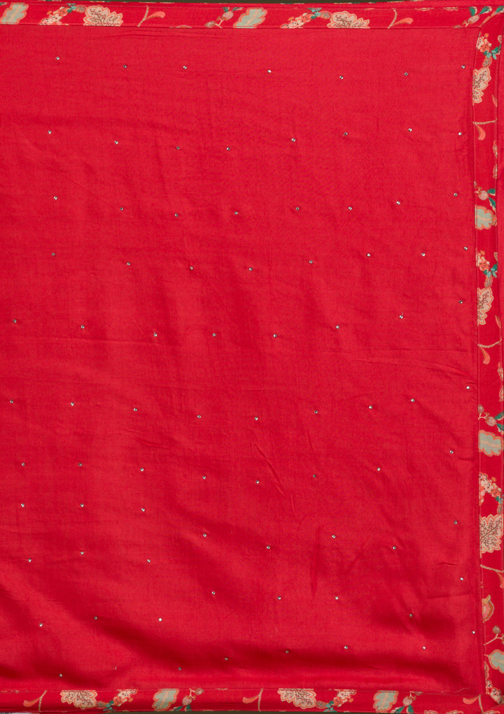 Red Printed Semi Crepe Readymade Salwar Suit