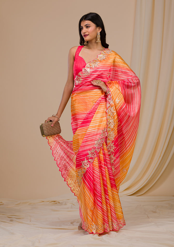 Red Printed Semi Crepe Saree