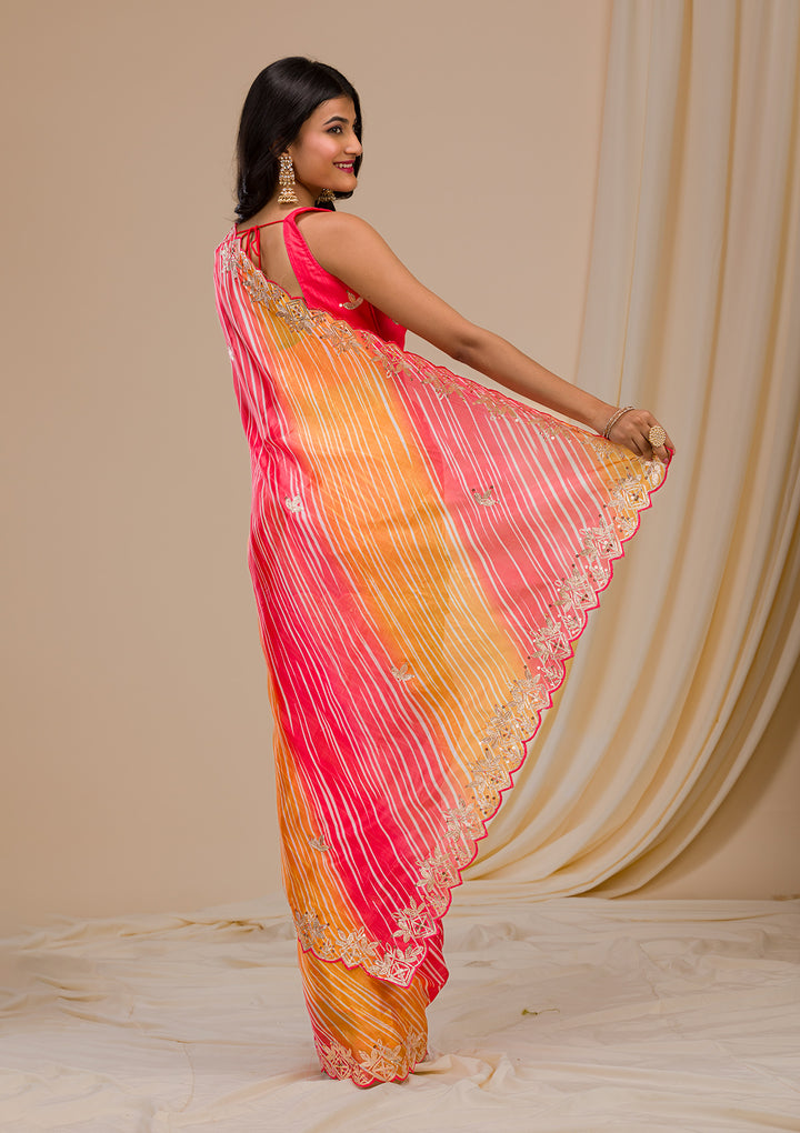 Red Printed Semi Crepe Saree