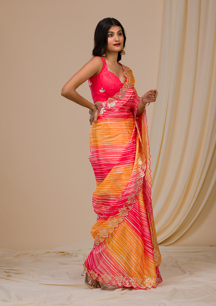 Red Printed Semi Crepe Saree