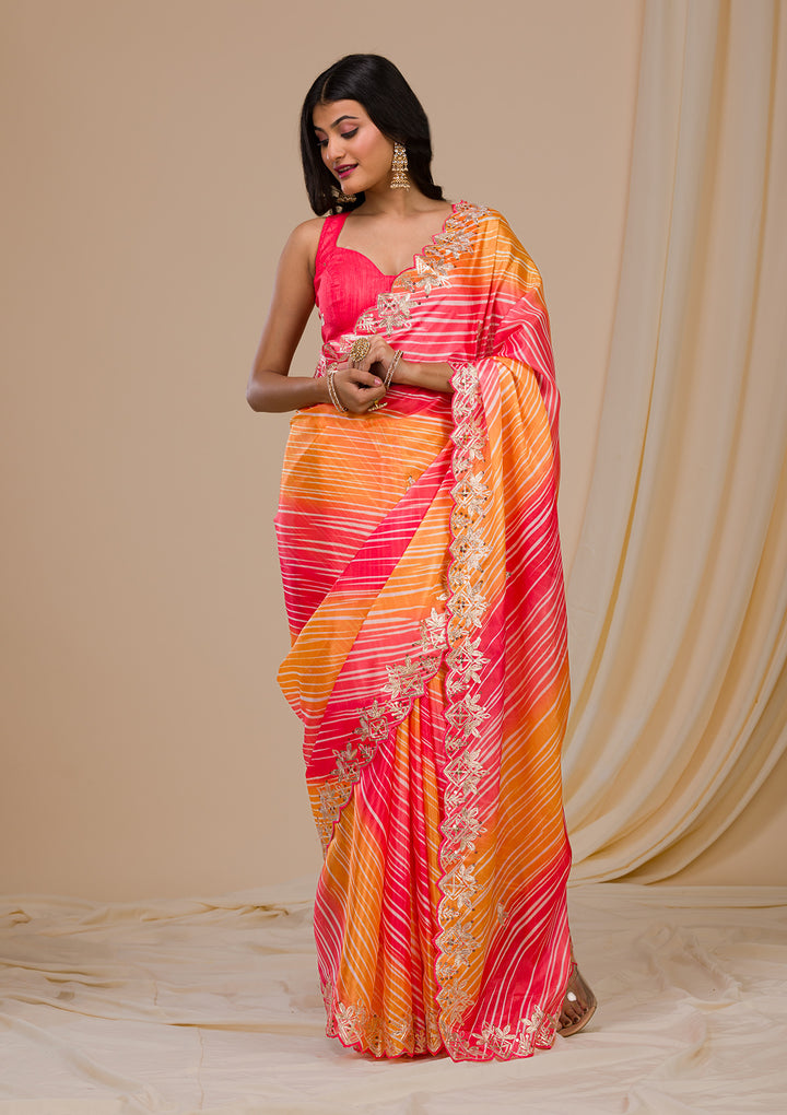 Red Printed Semi Crepe Saree