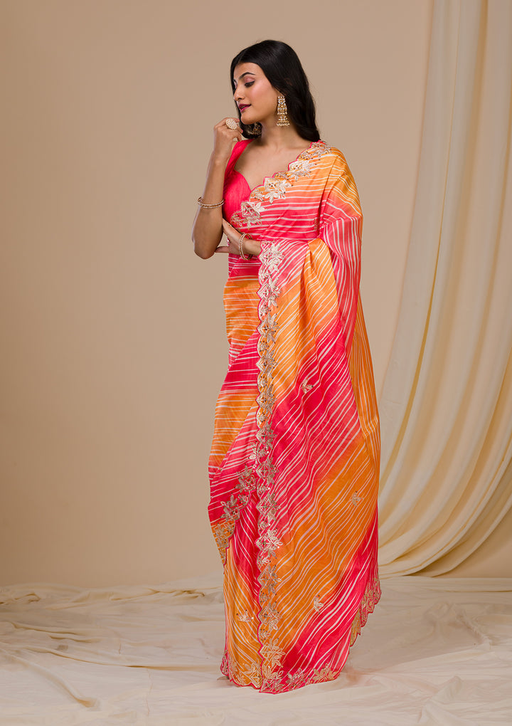 Red Printed Semi Crepe Saree