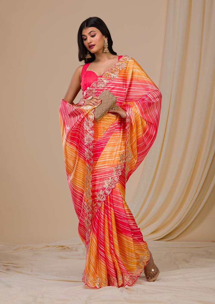 Red Printed Semi Crepe Saree