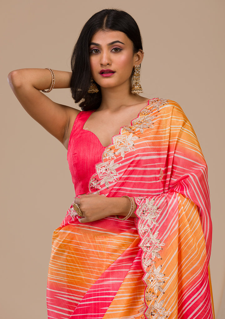 Red Printed Semi Crepe Saree