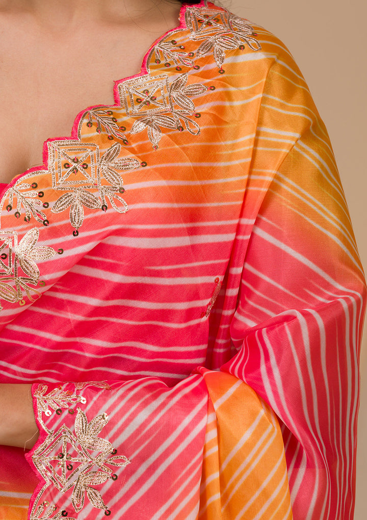 Red Printed Semi Crepe Saree