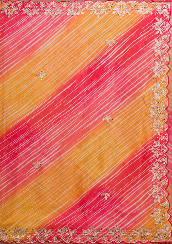 Red Printed Semi Crepe Saree