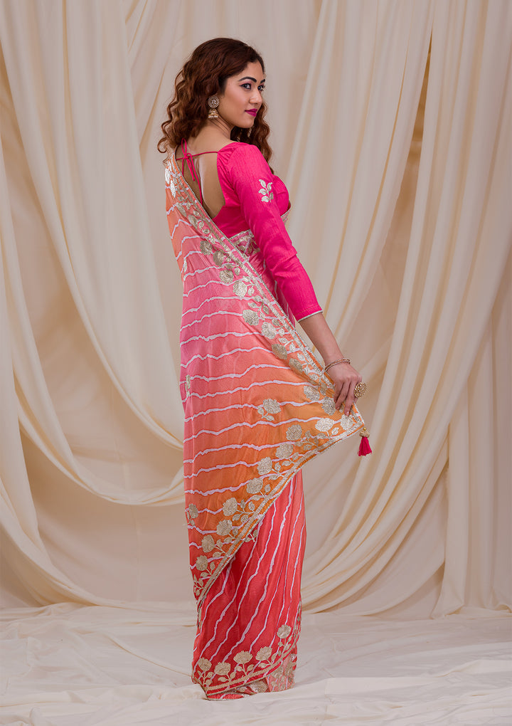 Red Ombre Semi Crepe Saree