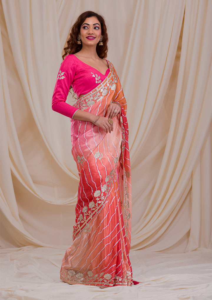 Red Ombre Semi Crepe Saree