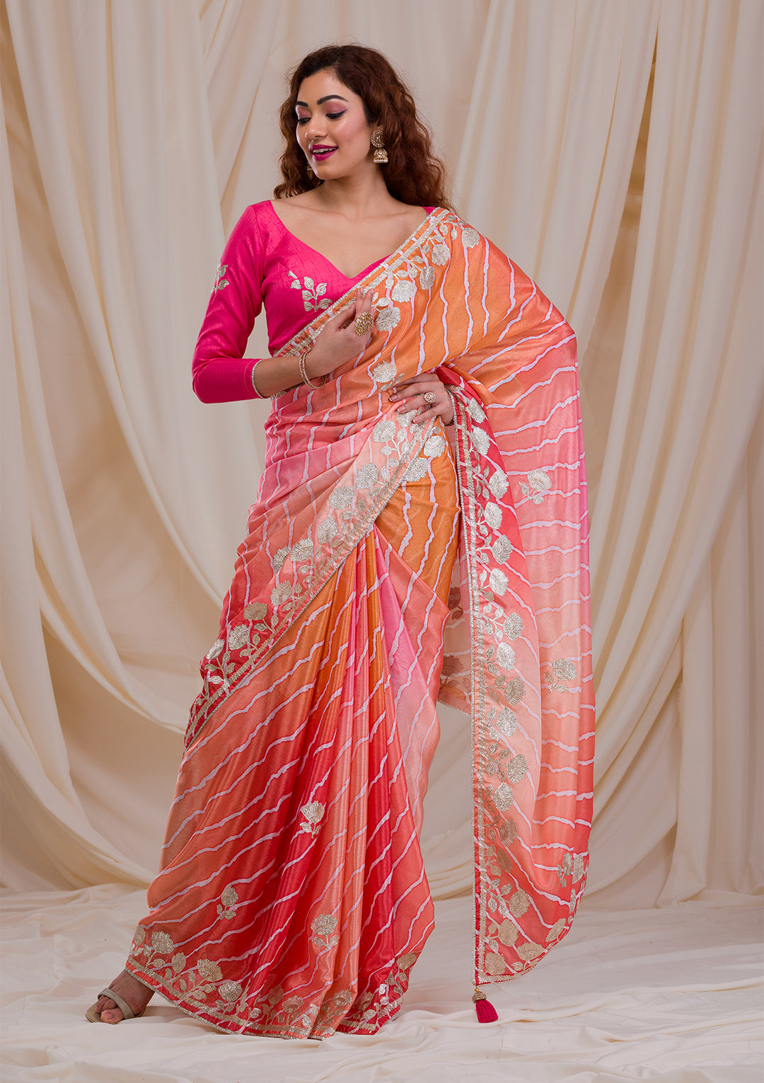 Red Ombre Semi Crepe Saree