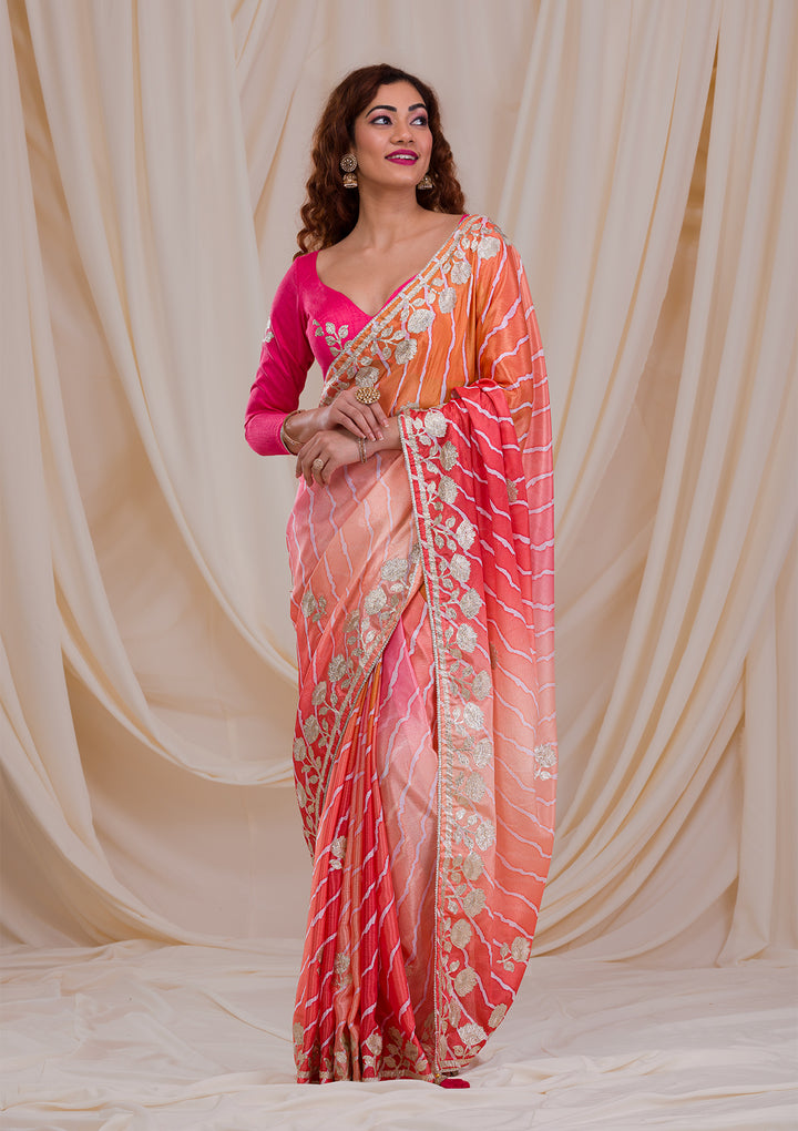 Red Ombre Semi Crepe Saree