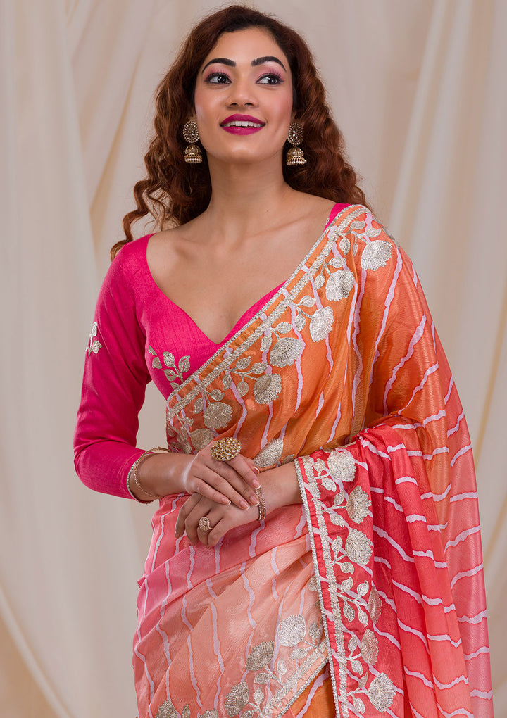 Red Ombre Semi Crepe Saree