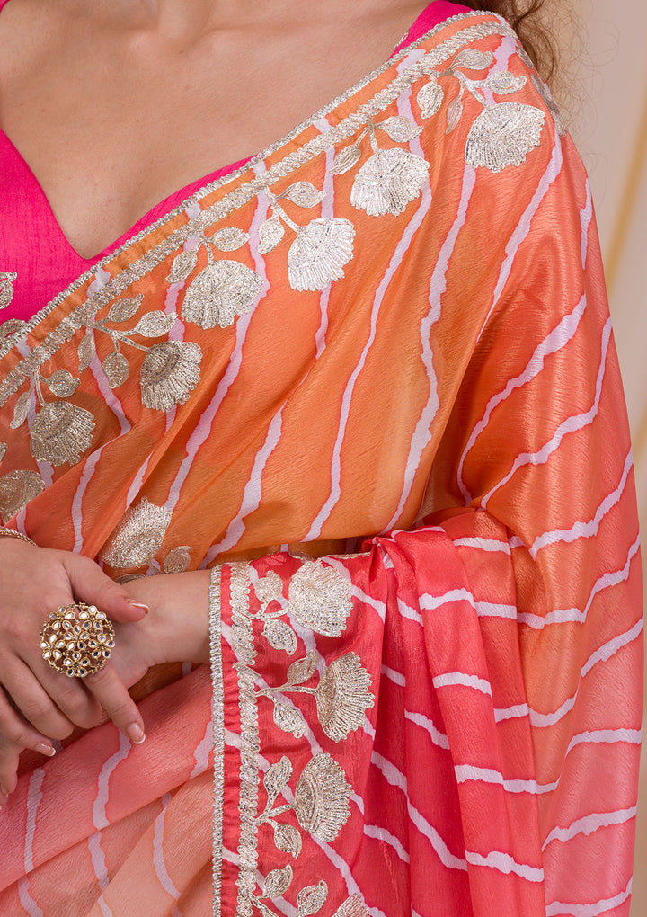 Red Ombre Semi Crepe Saree