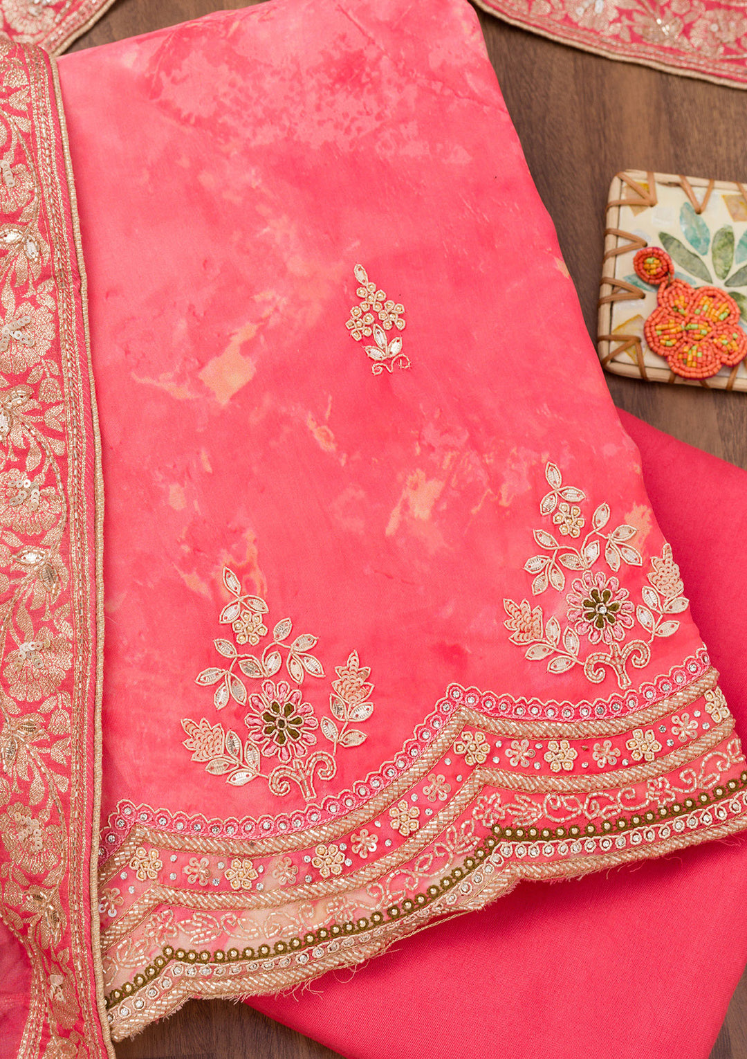 Red Printed Tissue Unstitched Salwar Suit
