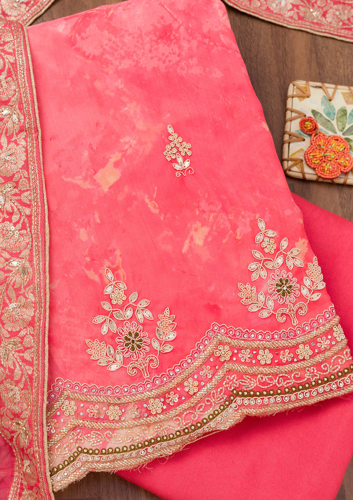 Red Printed Tissue Unstitched Salwar Suit