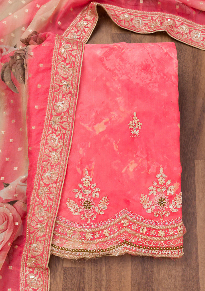 Red Printed Tissue Unstitched Salwar Suit