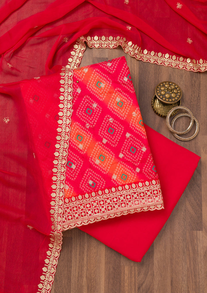 Red Printed Tissue Unstitched Salwar Suit