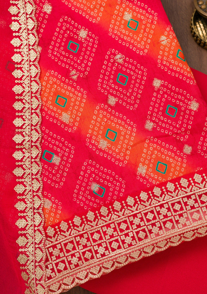 Red Printed Tissue Unstitched Salwar Suit