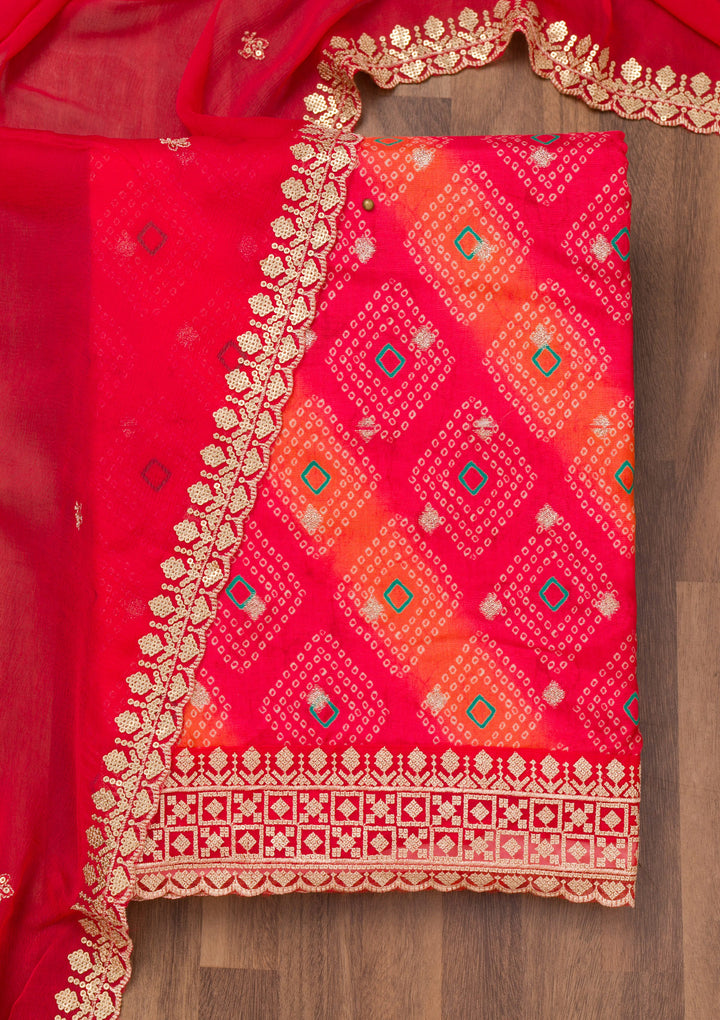 Red Printed Tissue Unstitched Salwar Suit
