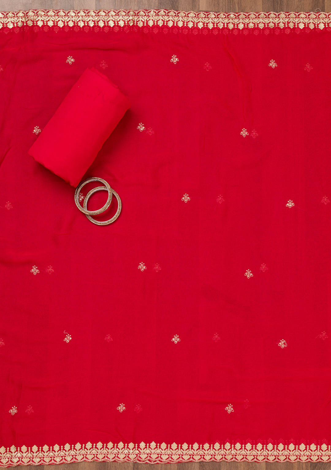 Red Printed Tissue Unstitched Salwar Suit