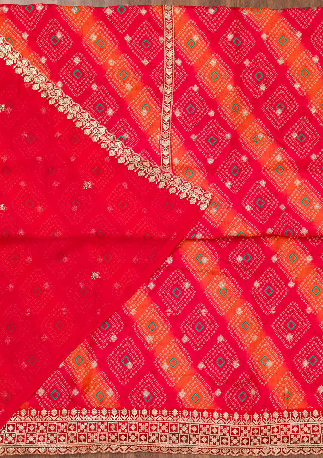 Red Printed Tissue Unstitched Salwar Suit
