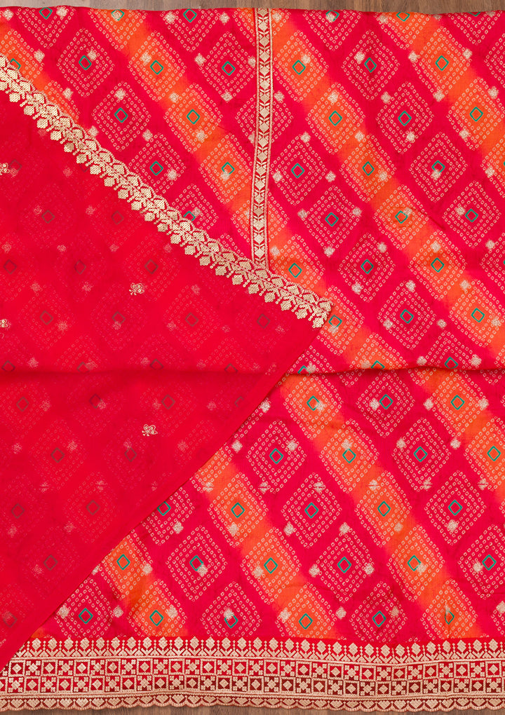 Red Printed Tissue Unstitched Salwar Suit